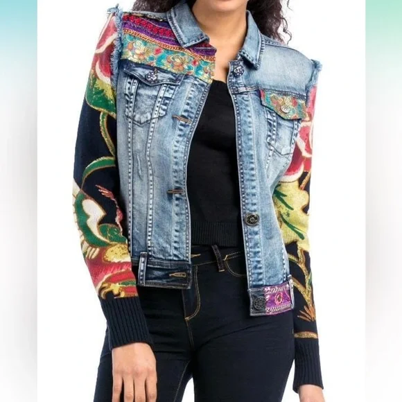 Desigual Denim Jacket bohemian boho retro eclectic vintage 80's grunge